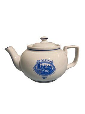 Boston Landmarks Restaurant Ware Blue And White Teapot Faneuil Hall And More